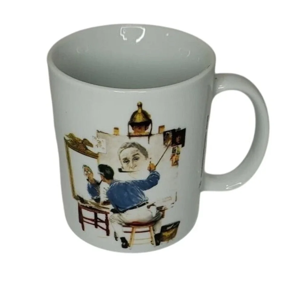 Vintage 1982 Norman‎ Rockwell Triple Self Portrait Coffee Mug
